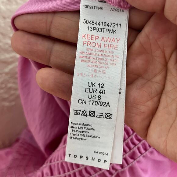 Topshop Women's Pink Smocked Waist Peplum Ruffle Blouse Size 8 - Picture 5 of 6